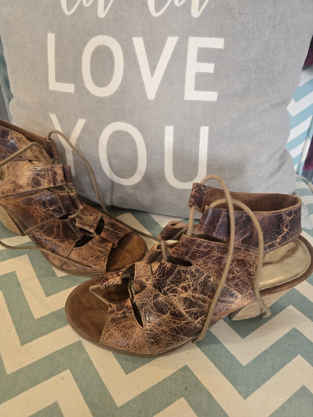 Freebird by Steven Brown Distressed Leather Lace-Up Gladiator Heels